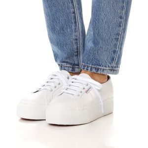 Superga 2790 White Leather Platform Sneakers
